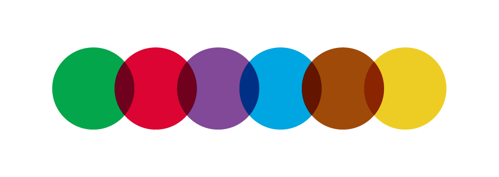 The GTC logo, of six overlapping circles in a line. From left to right; green, red, purple, blue, brown. and yellow.
