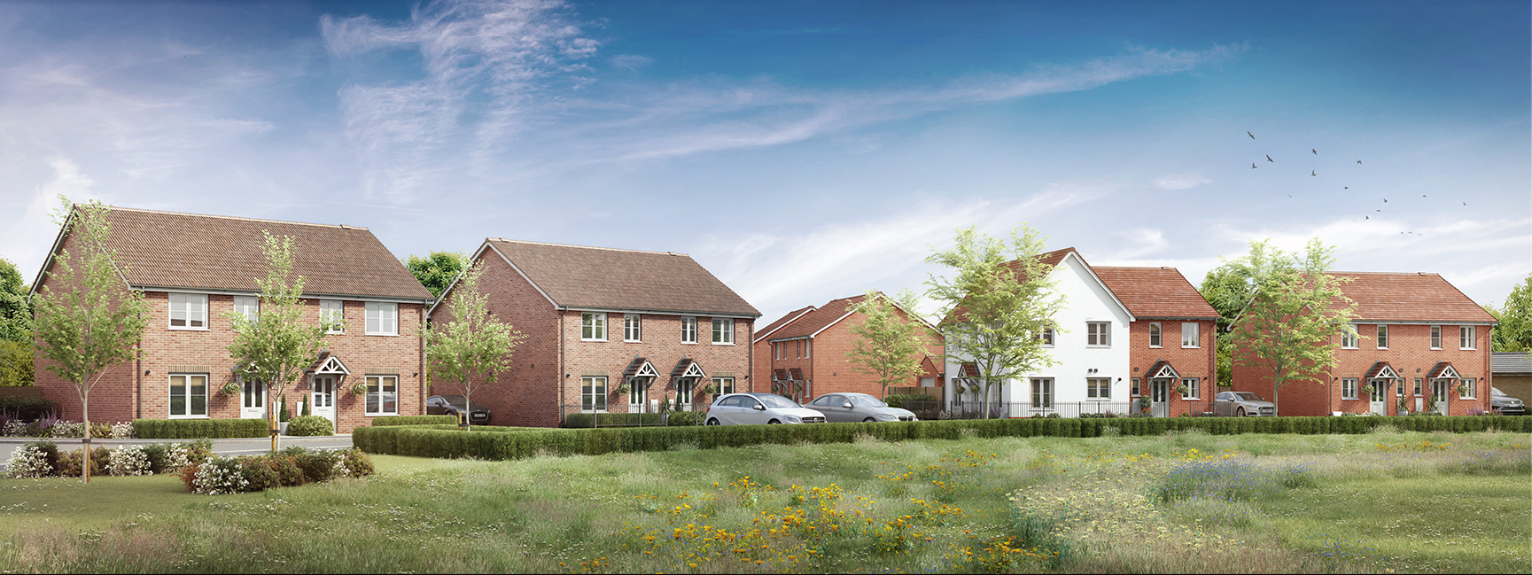 A view across grass of Handley Gardens: A Connected Garden Community