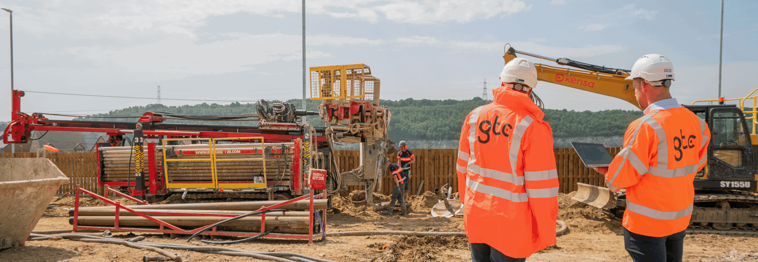 Ground source heat network borehole preparation on site for UK house builder