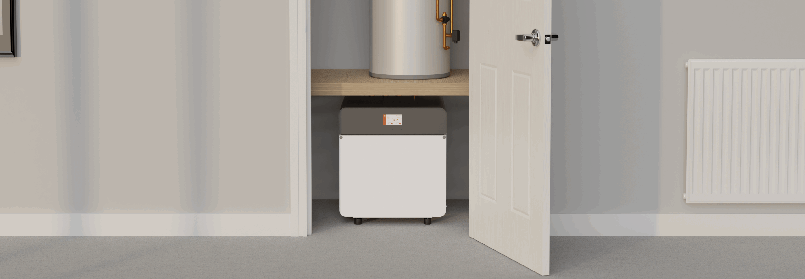Heat pump cylinder for ground source heat pumps inside a new build home.